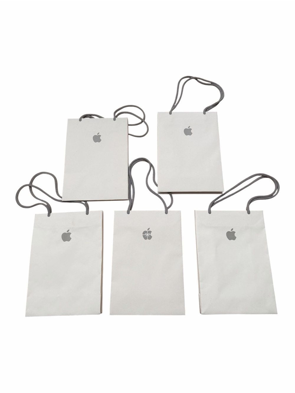 Apple Lot of 5 White Mini Gift Bags with Gray Logo and Handles